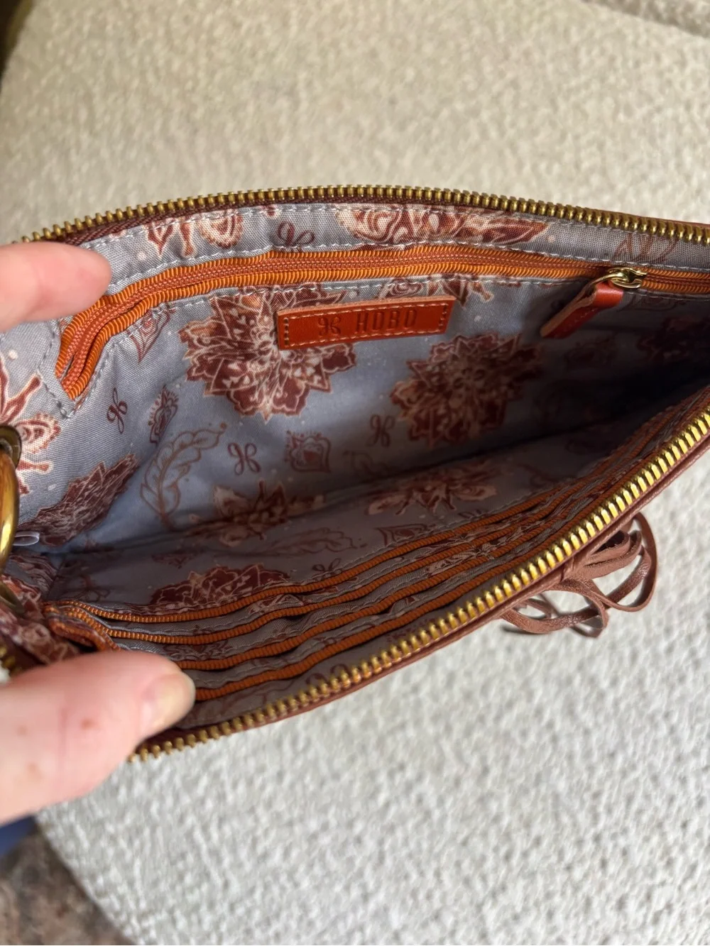 HOBO Cognac Leather Fringe Wristlet Clutch